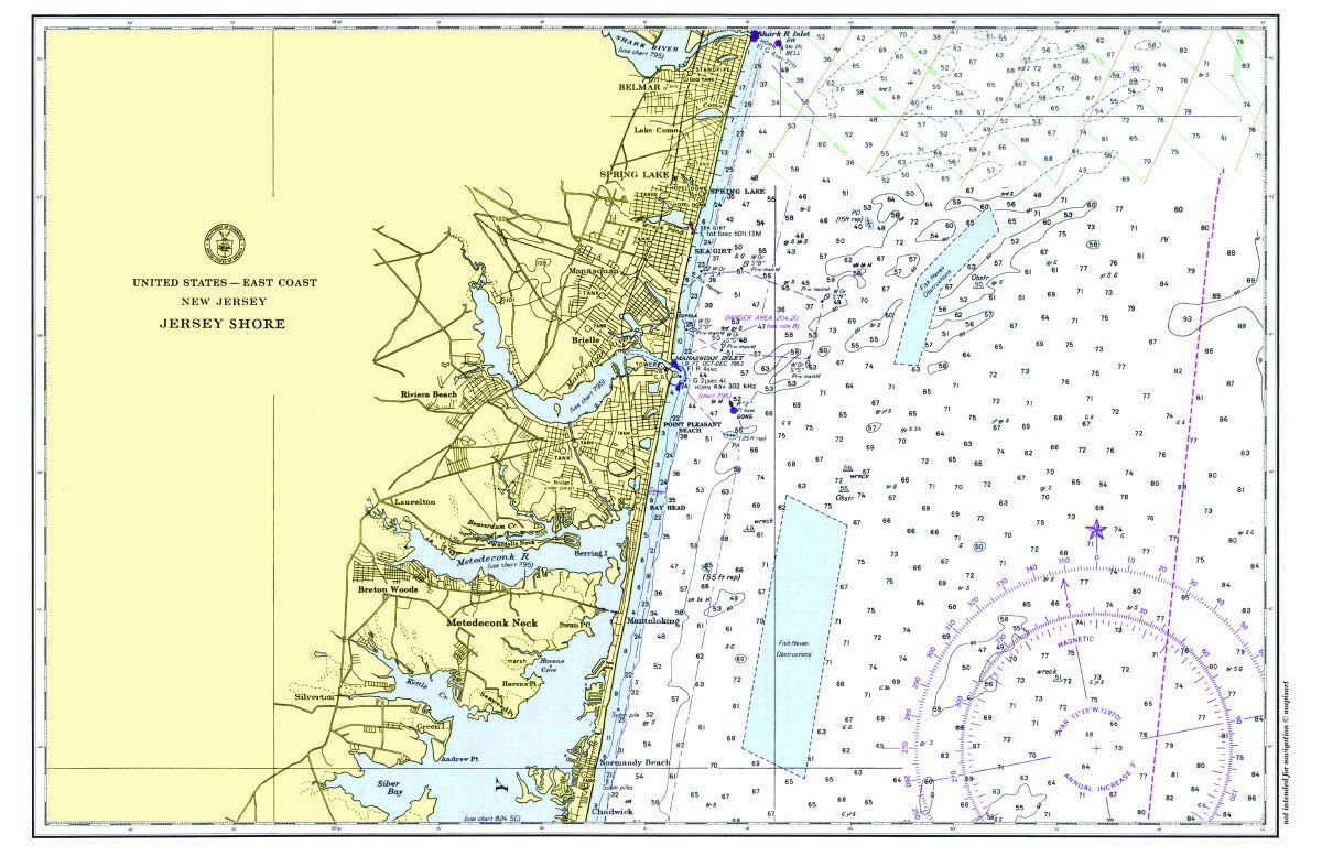 Point Pleasant to Chadwick Beach, New Jersey Chart Placemat - Maritime Tribes USALaminated Placemat
