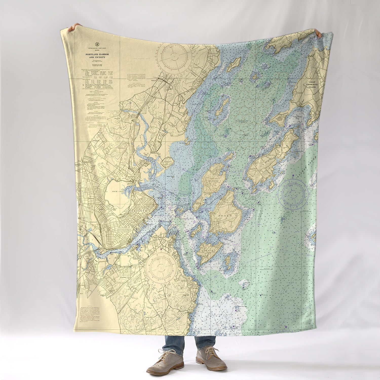 Portland ME Vintage Nautical Chart Blanket - Maritime Tribes USABlanket