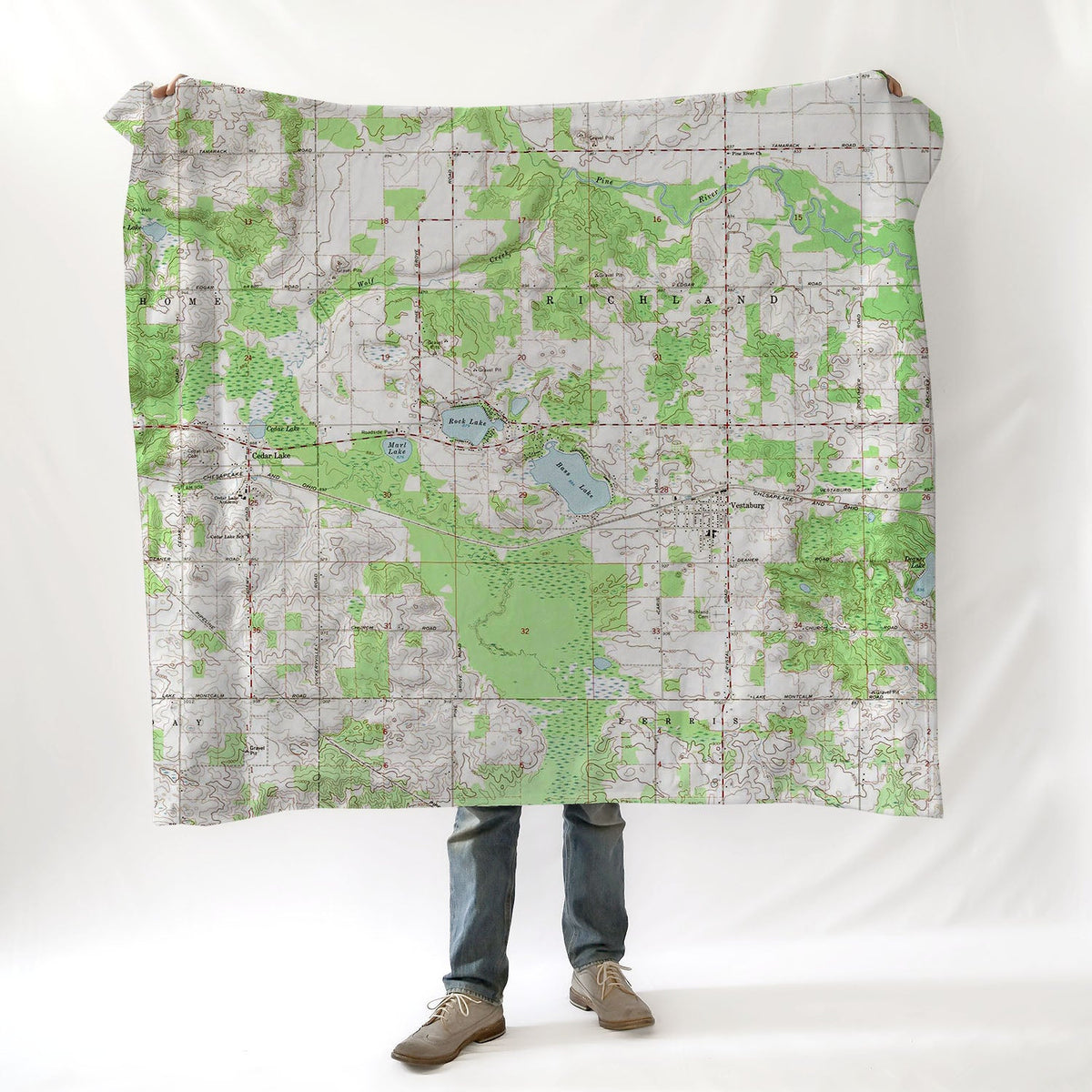 Rock Lake, Vestaburg MI Topo map Blanket - Maritime Tribes USABlanket
