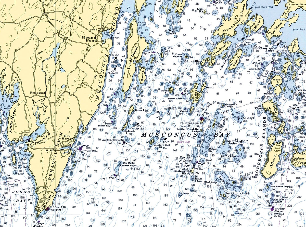 Round Pond, Muscongus Bay, ME Nautical Chart, Pack of 24 Notecards - Maritime Tribes USANotecard