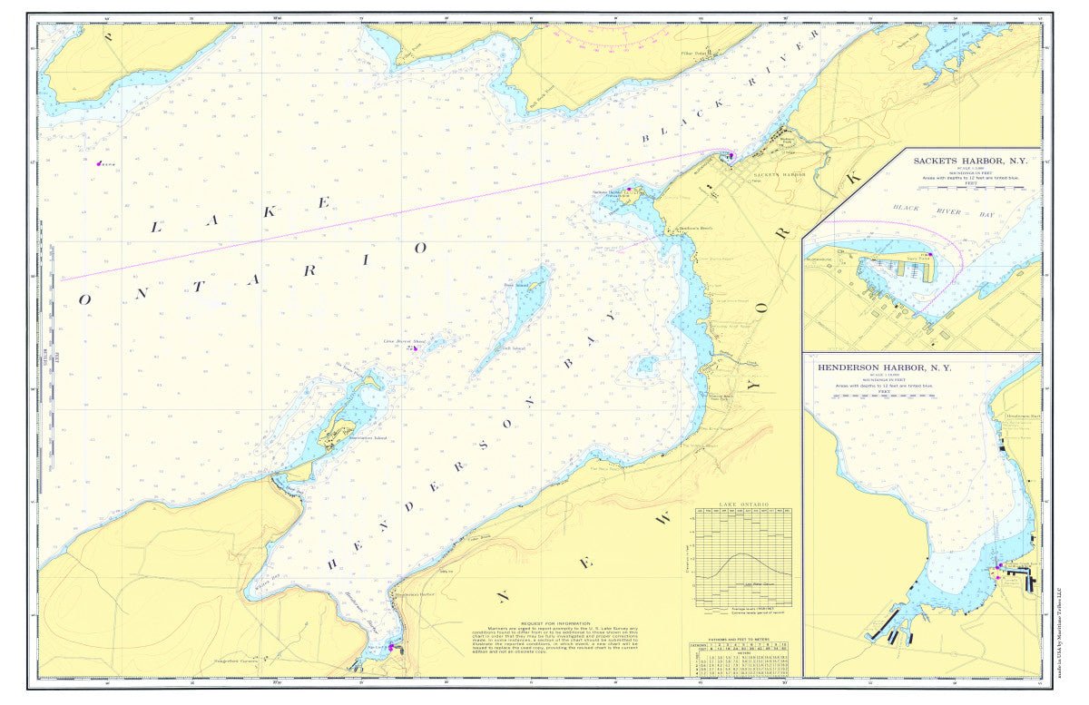 Sackets Harbor &amp; Henderson Harbor, New York Chart Placemat - Maritime Tribes USALaminated Placemat