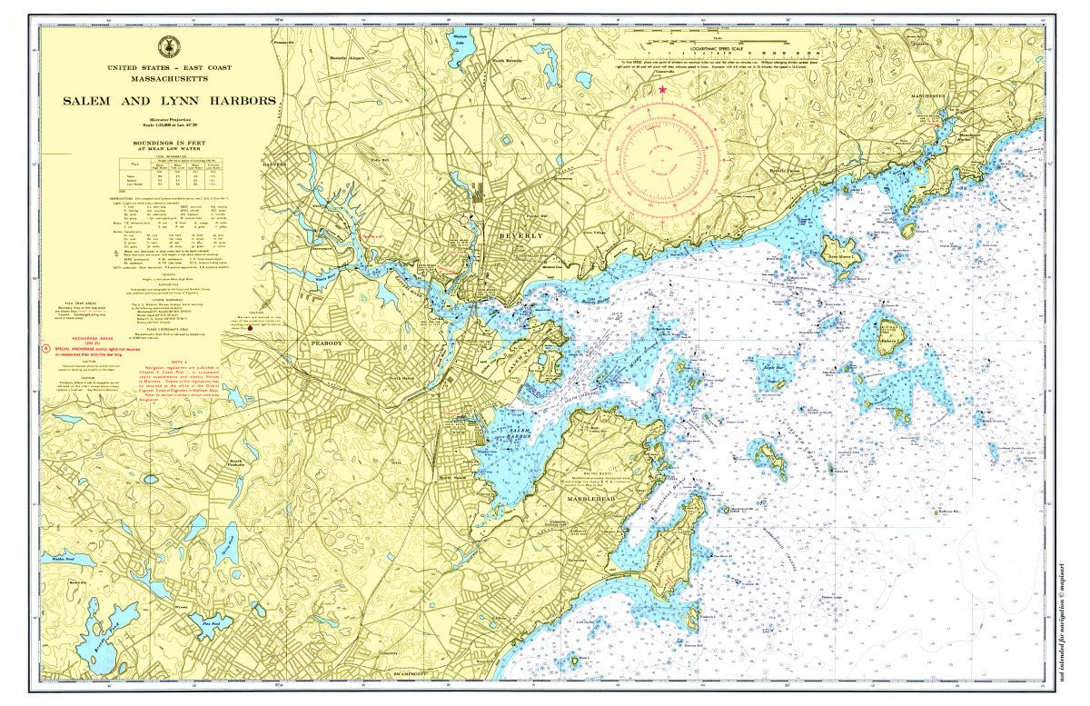 Salem &amp; Marblehead Harbors Vintage Chart Placemat - Maritime Tribes USALaminated Placemat