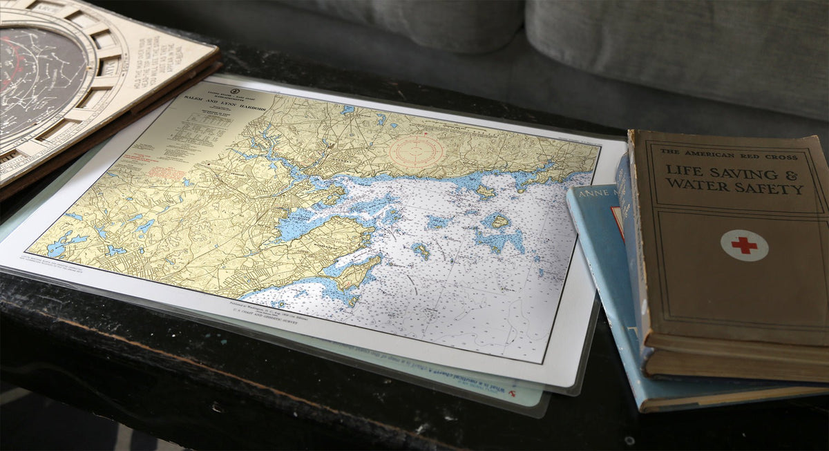 Salem &amp; Marblehead Harbors Vintage Chart Placemat - Maritime Tribes USALaminated Placemat