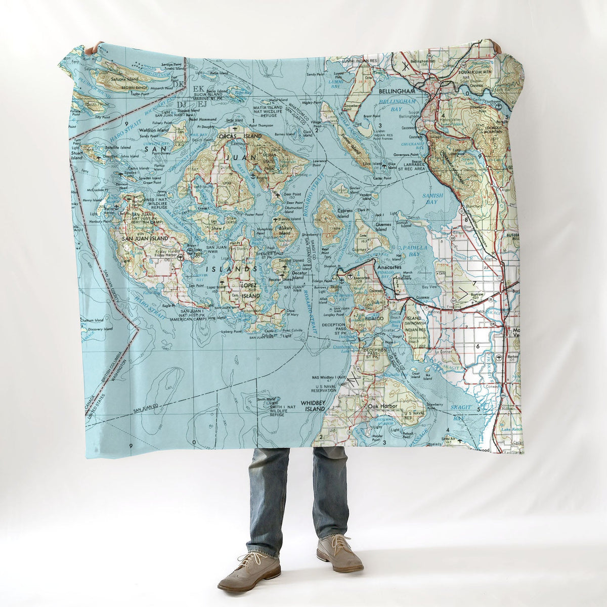 San Juan Islands, WA vintage Topo Map Blanket - Maritime Tribes USABlanket