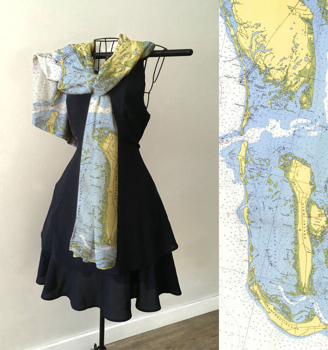 Sanibel Island to Boca Grande, FL Nautical Map Scarf - Maritime Tribes USAScarf