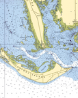 A vintage nautical chart of the Florida peninsula and surrounding waters, showing islands, coastlines, depth symbols, and labeled geographic features.