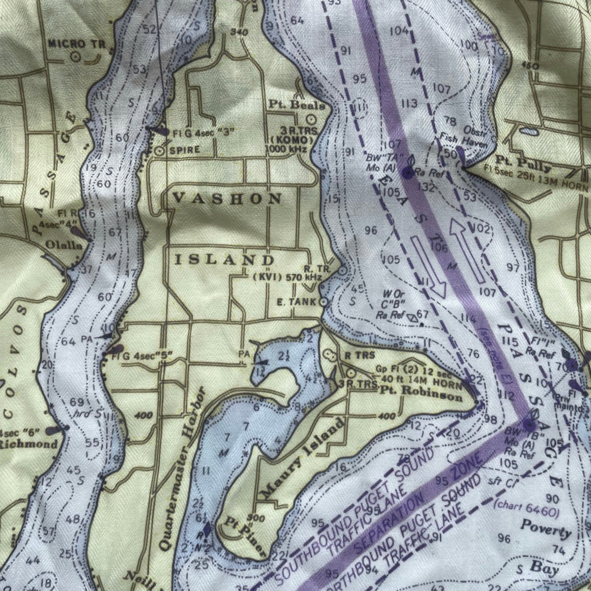 Seattle, WA Puget Sound, Nautical Chart Scarf - Maritime Tribes USAScarf