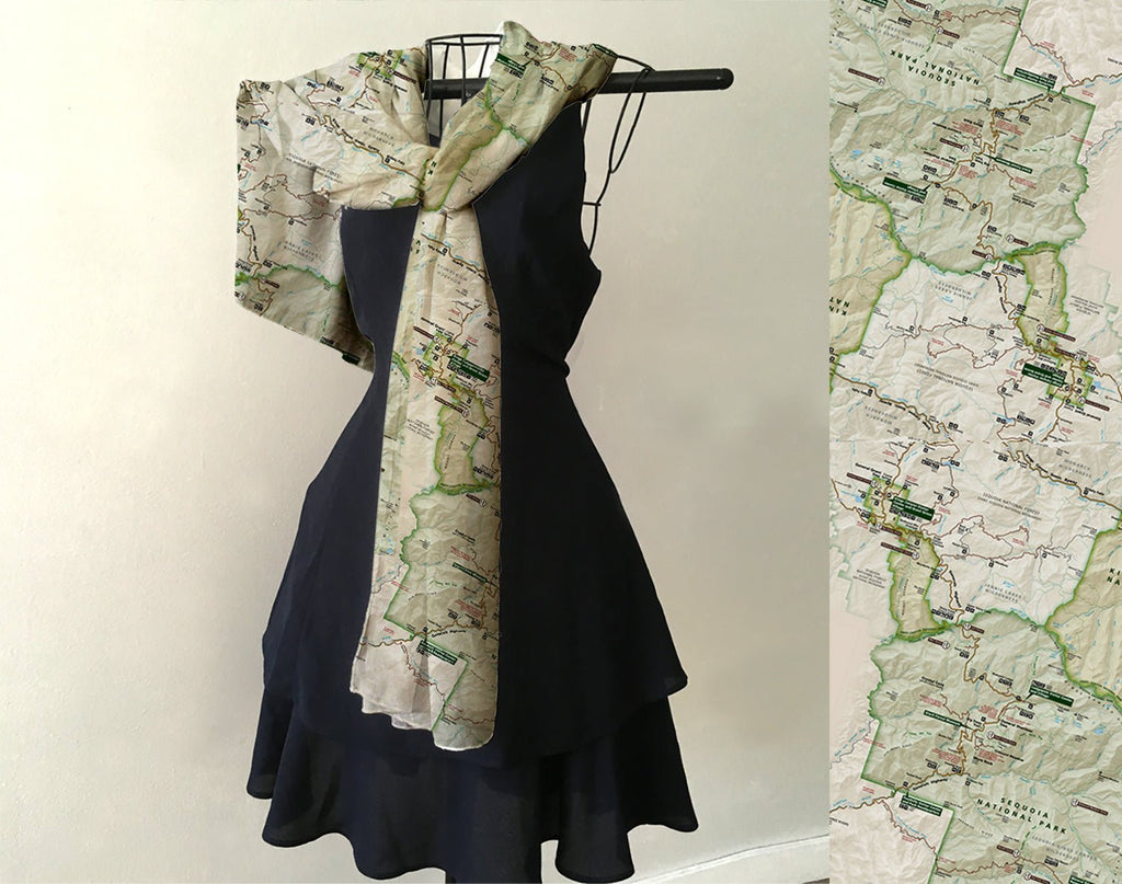 Sequoia National Park Map Scarf – 3-Season Lightweight Wrap – Official Park Map - Maritime Tribes USA
