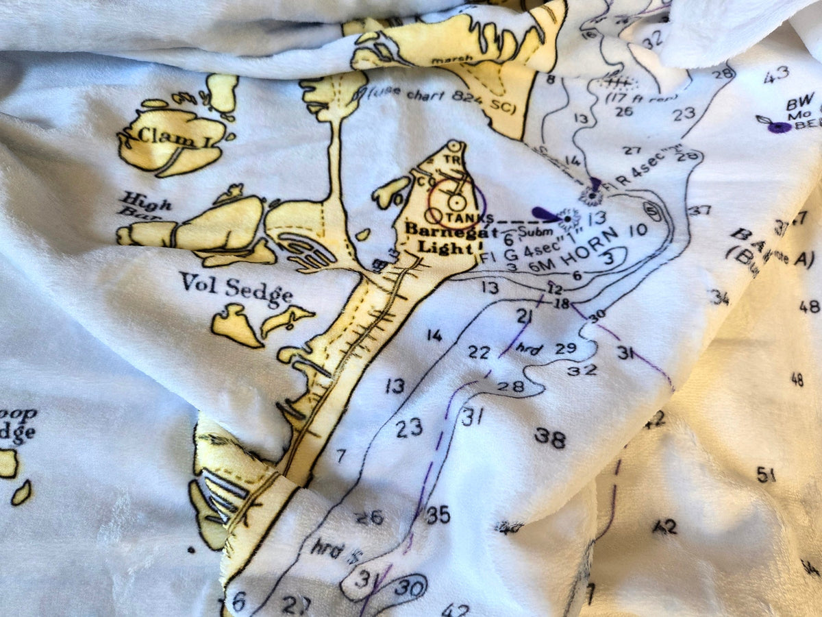 Ship Bottom (Barnegat Light to Beach Haven) Nautical Chart Blanket – New Jersey Shore Map Throw - Maritime Tribes USABlanket