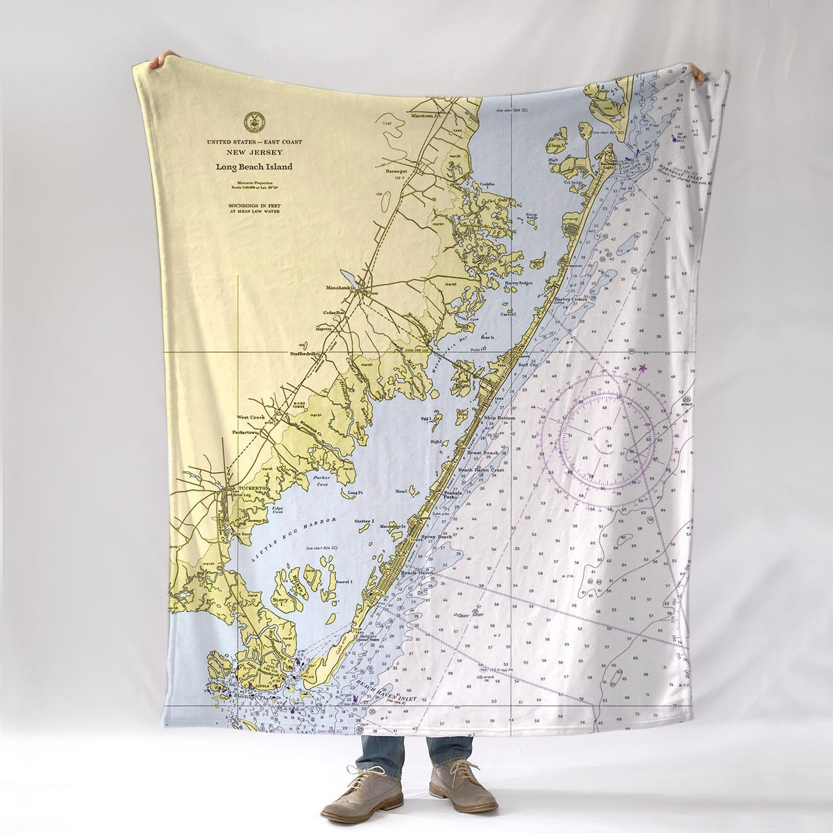 Ship Bottom (Barnegat Light to Beach Haven) Nautical Chart Blanket – New Jersey Shore Map Throw - Maritime Tribes USABlanket