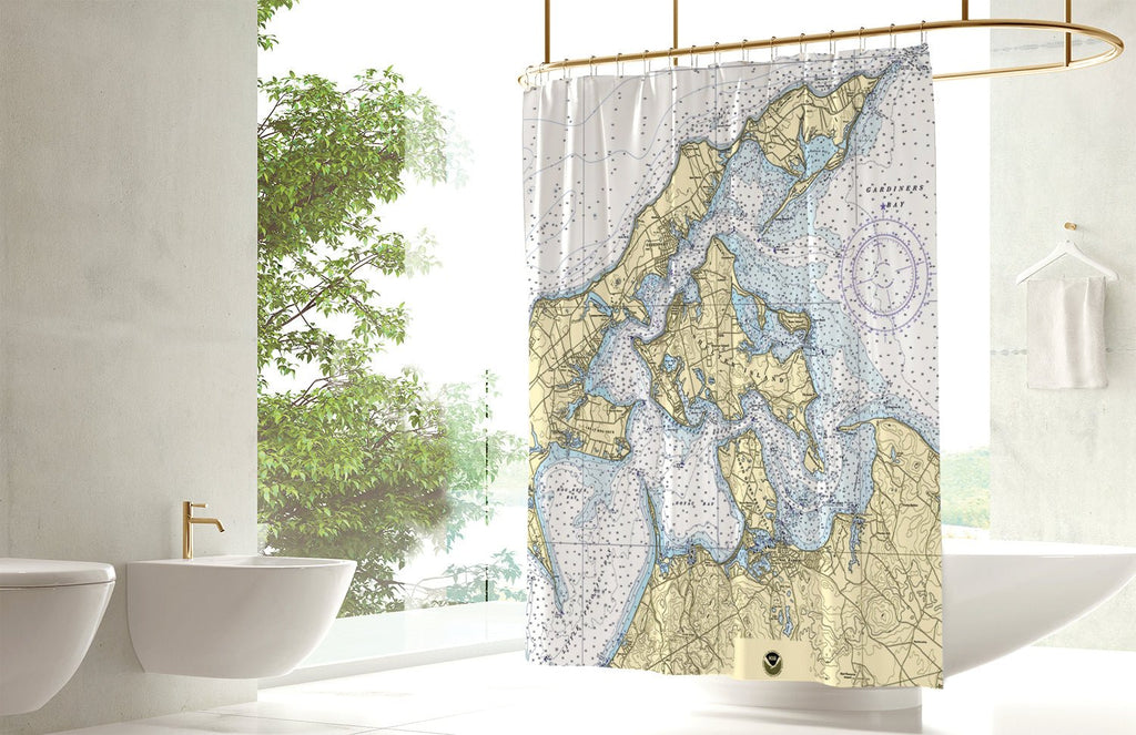 Southold, North Fork, NY Nautical Chart Shower Curtain - Maritime Tribes USAShower Curtain