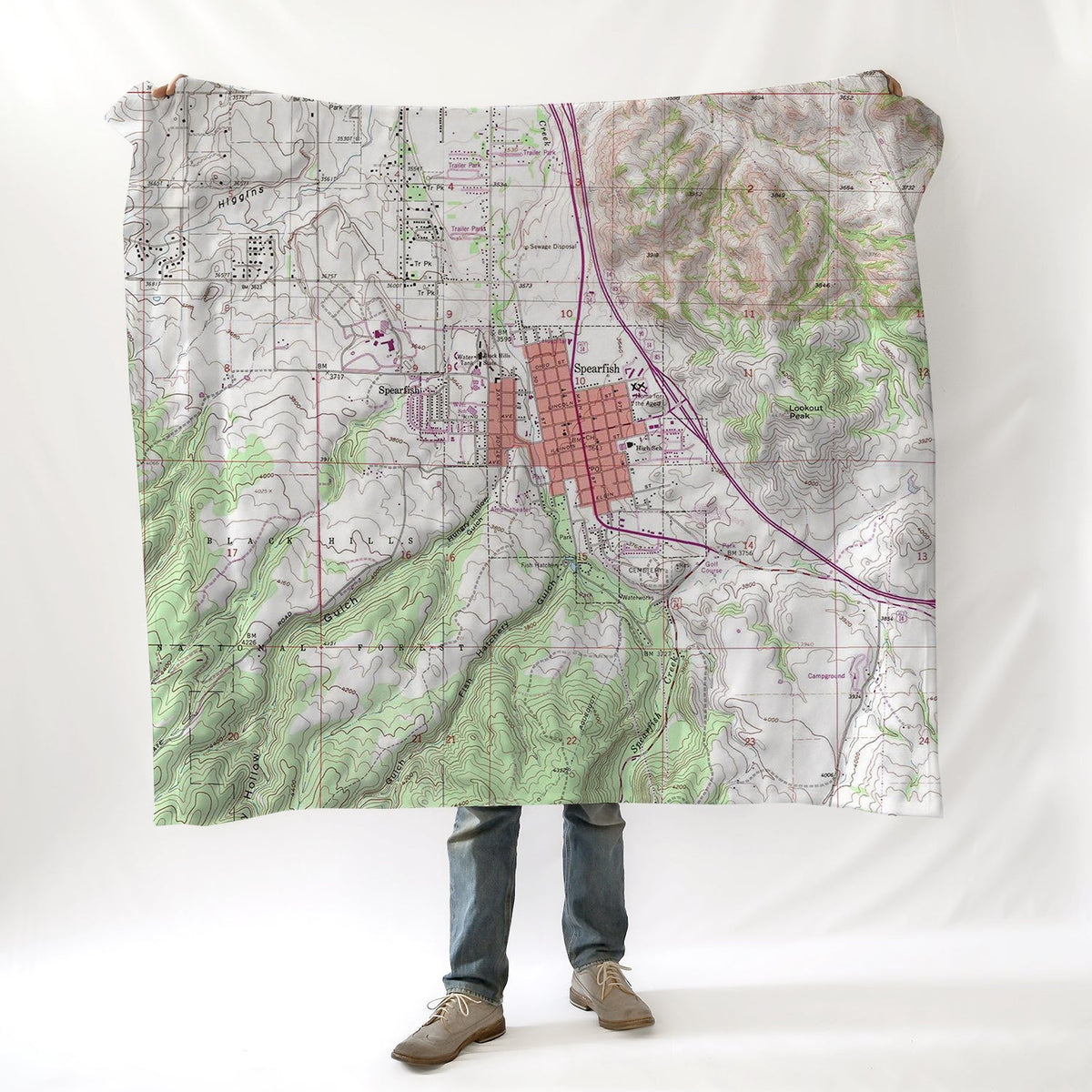 Spearfish, SD Vintage Topo Map Blanket - Maritime Tribes USABlanket