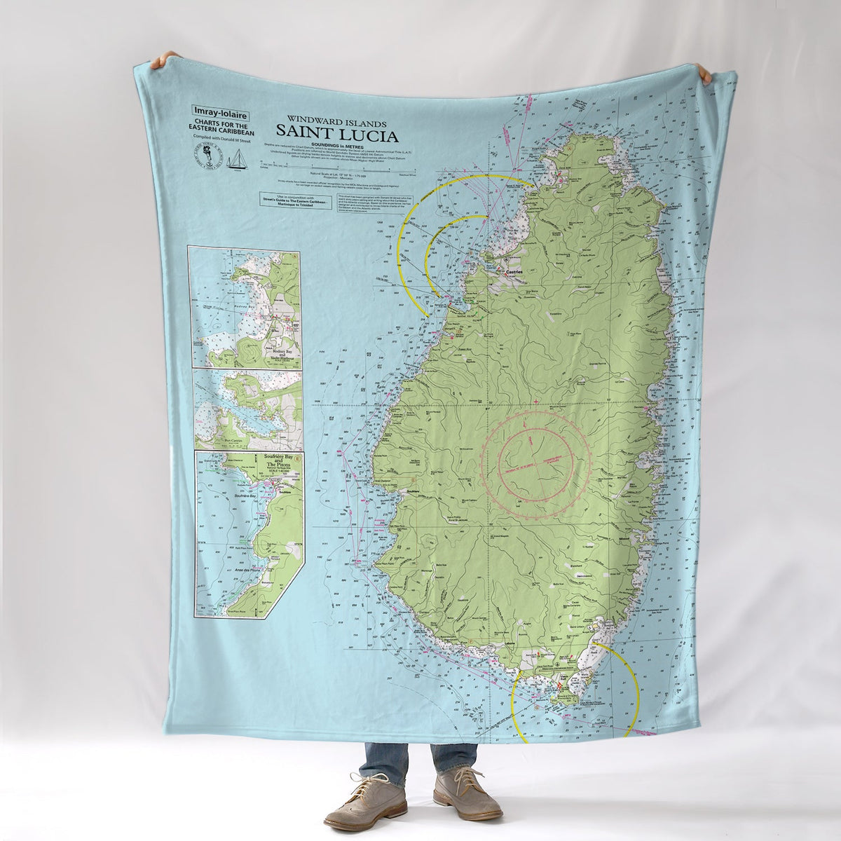 St Lucia, Caribbean, Nautical Chart Blanket - Maritime Tribes USA
