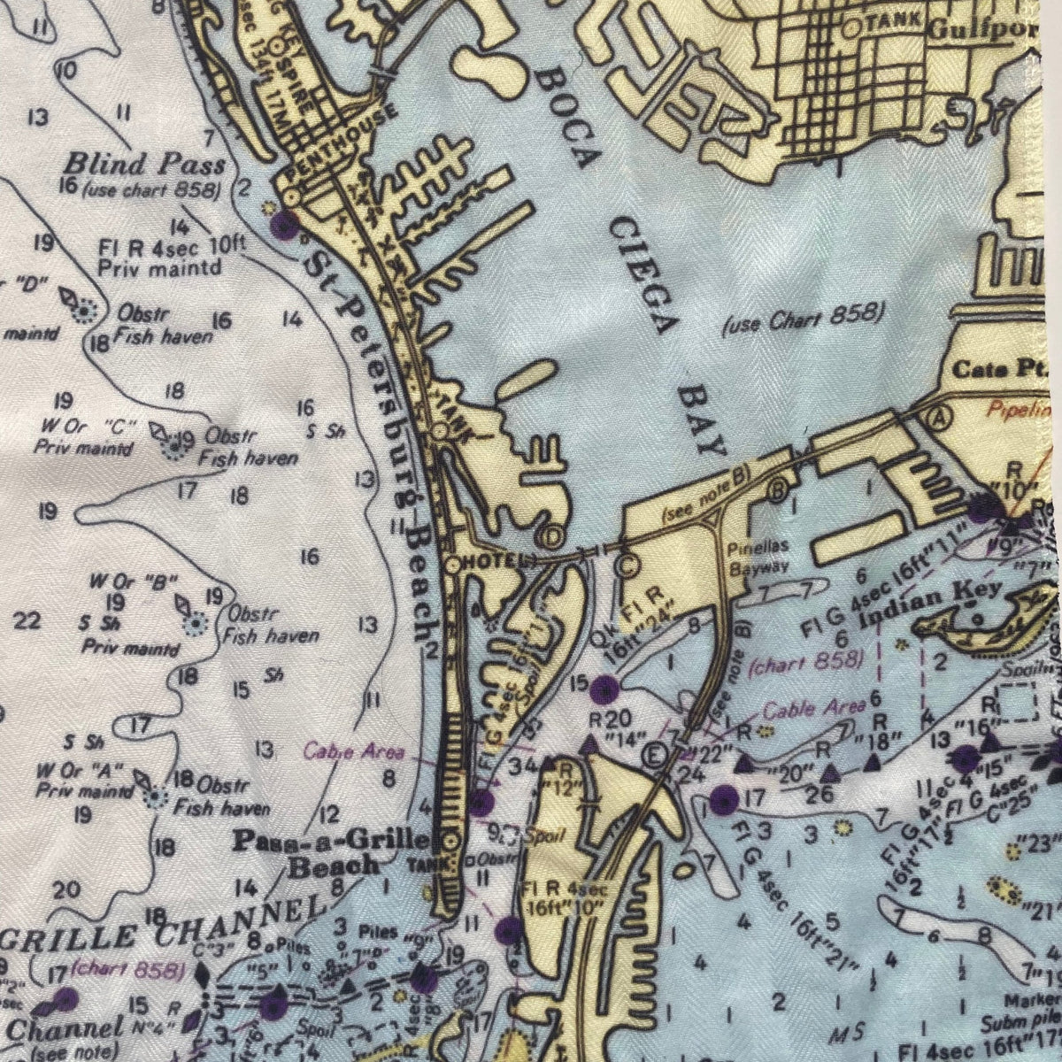 St. Pete Beach, Clearwater, FL Nautical Chart Scarf - Maritime Tribes USAScarf