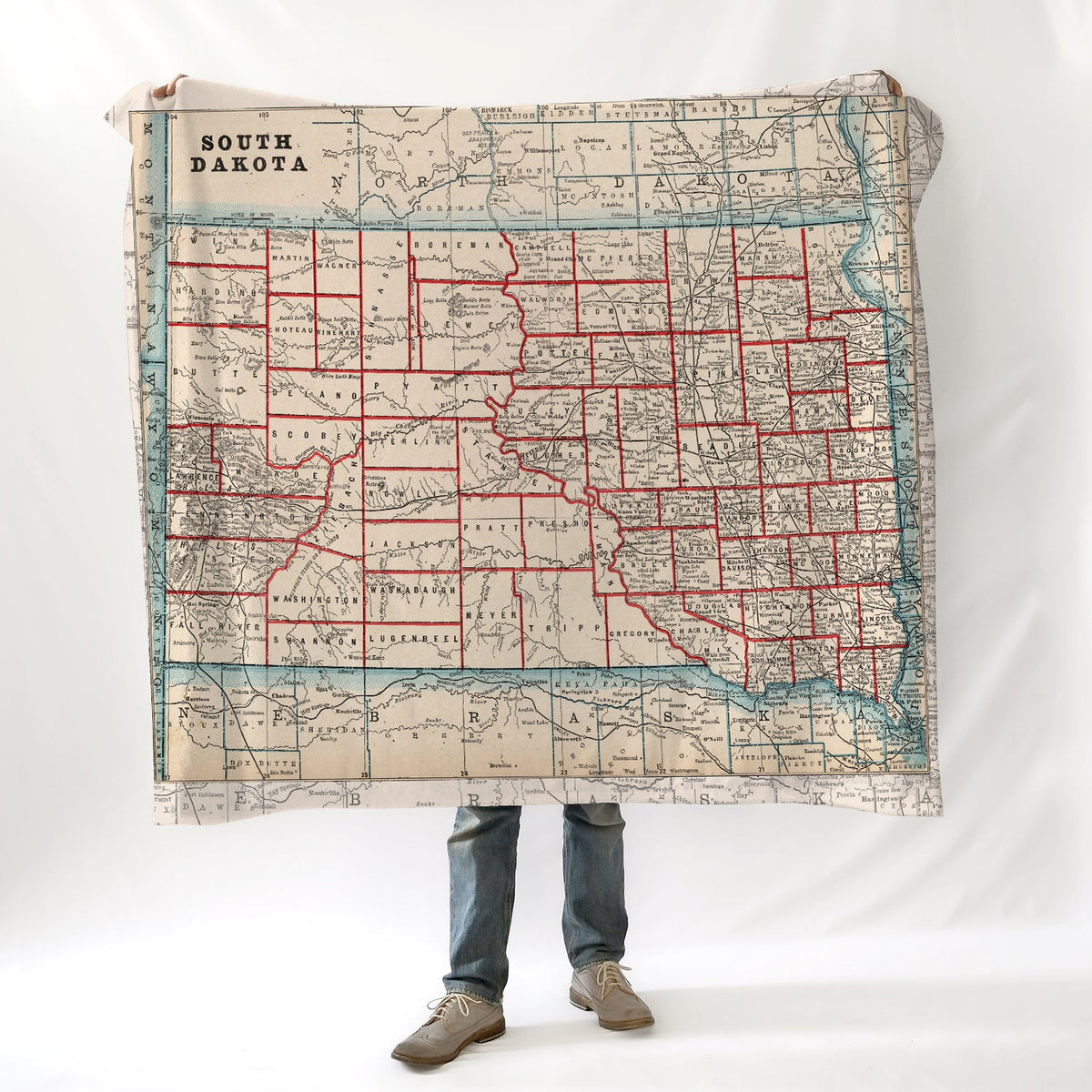 State of South Dakota Vintage Map Blanket - Maritime Tribes USABlanket