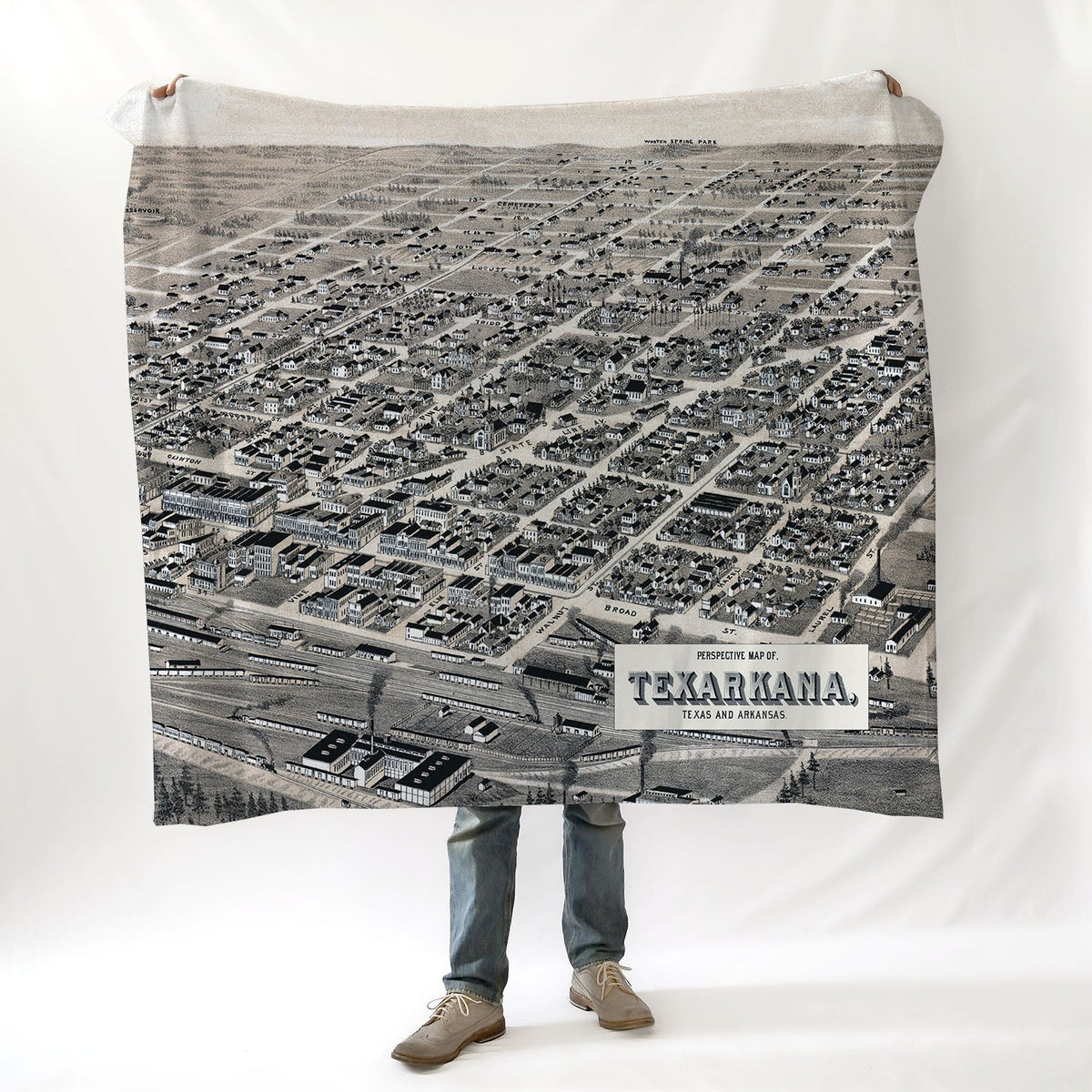 Texarkana TX Birdseye View, Antique Blanket - Maritime Tribes USABlanket