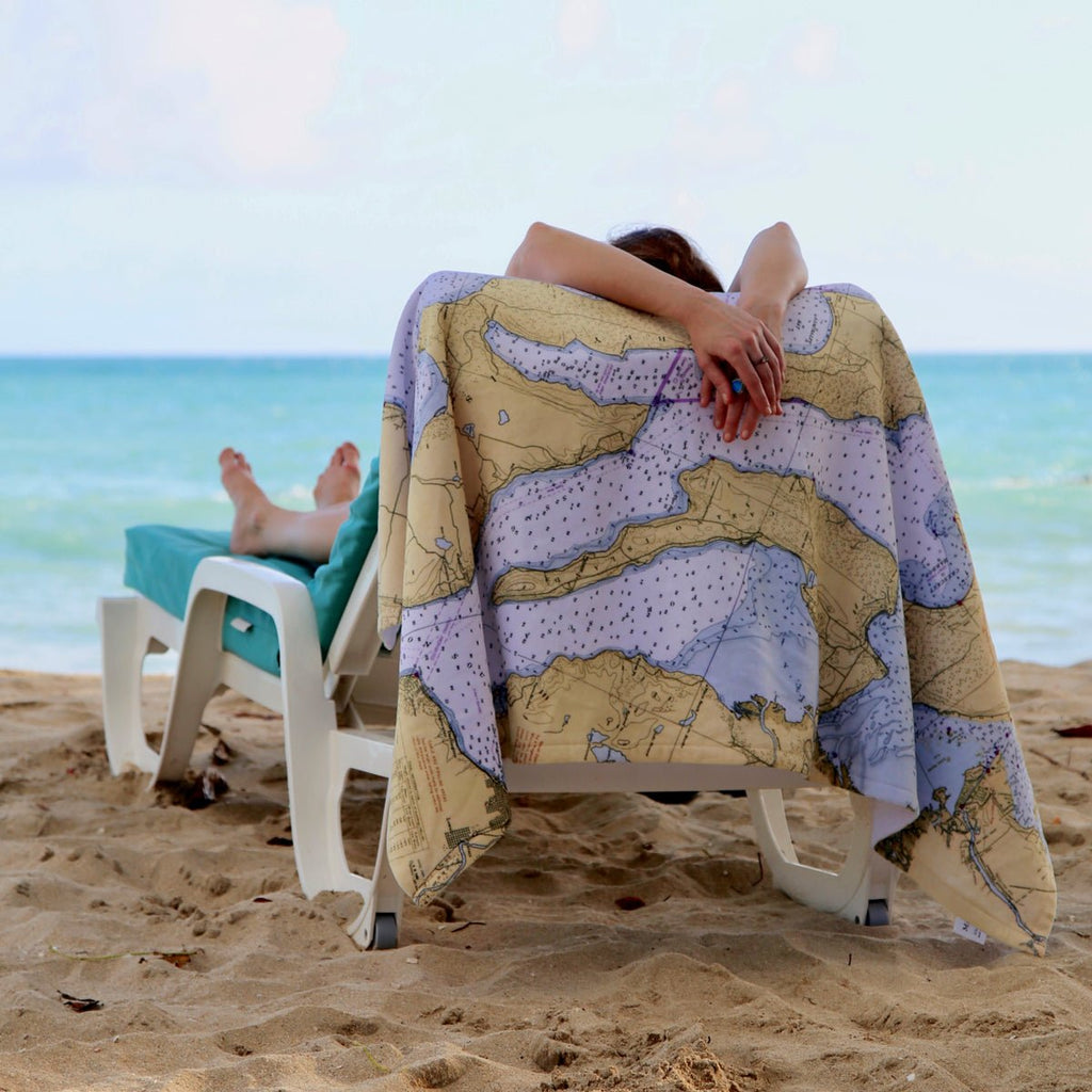 Towel, Beach & Bath Wholesale - Side A: Cotton Terry. Side B: Fleecy Map - Maritime Tribes USA