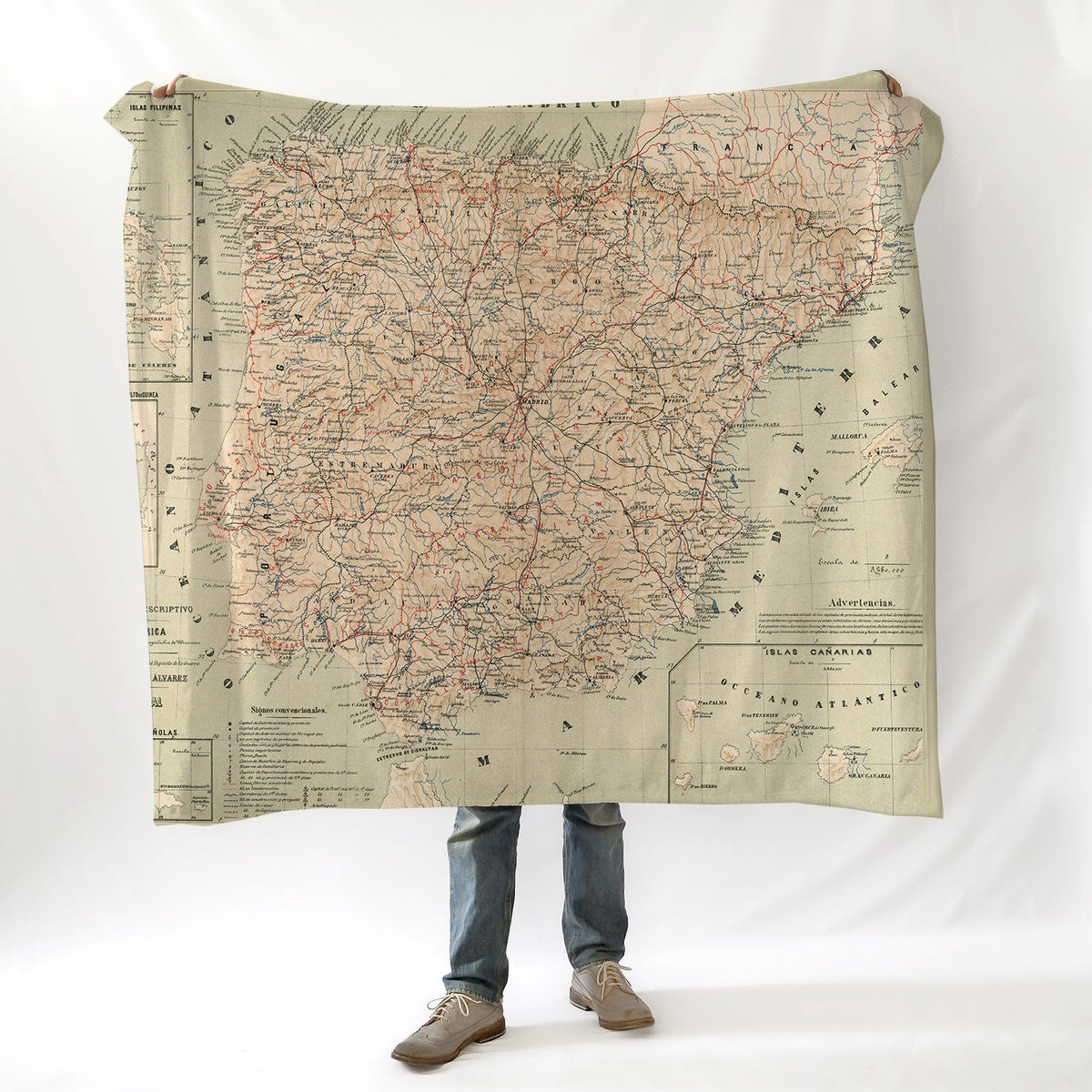 Vintage Map of Spain Blanket - Maritime Tribes USABlanket