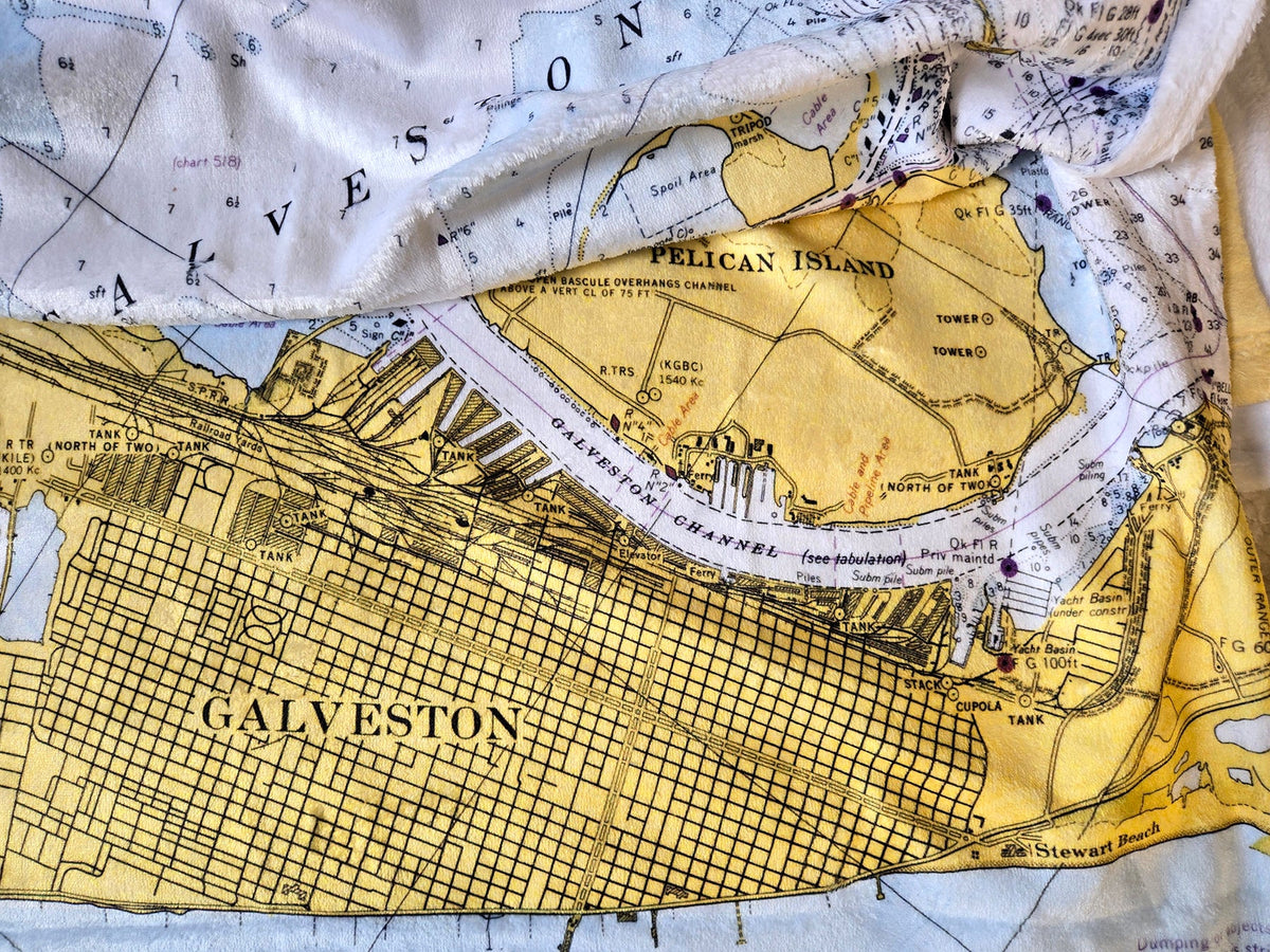 West Galveston Bay, TX Vintage Nautical Chart Blanket - Maritime Tribes USABlanket