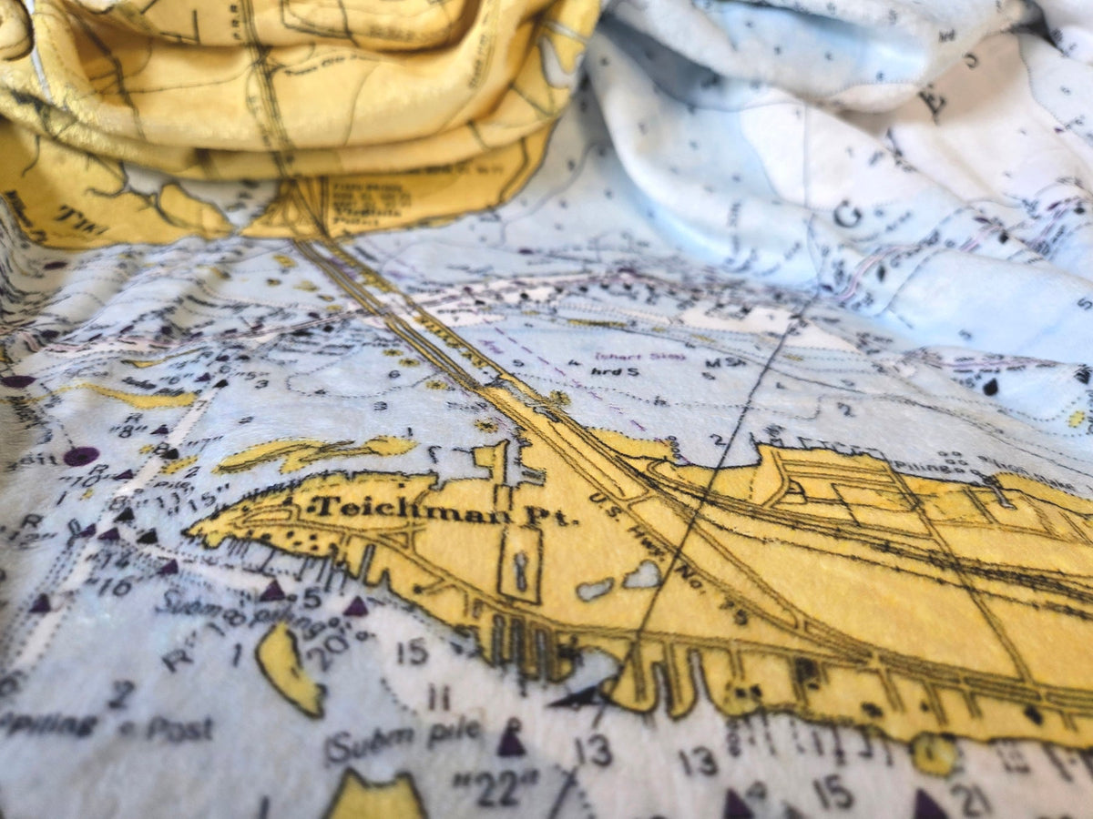 West Galveston Bay, TX Vintage Nautical Chart Blanket - Maritime Tribes USABlanket