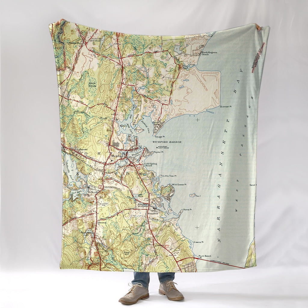 Wickford Harbor Topo Map Blanket - Maritime Tribes USABlanket