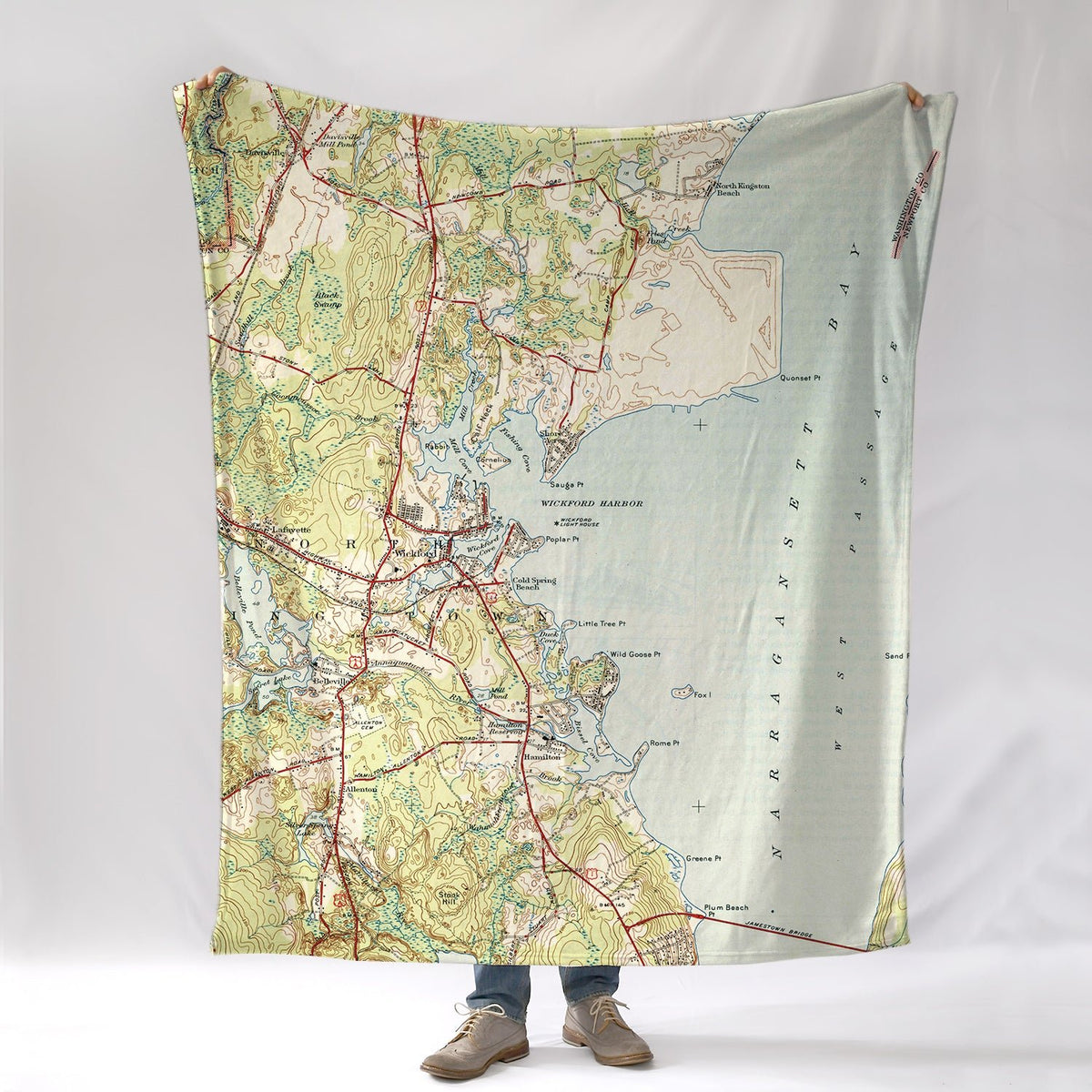 Wickford Harbor Topo Map Blanket - Maritime Tribes USABlanket