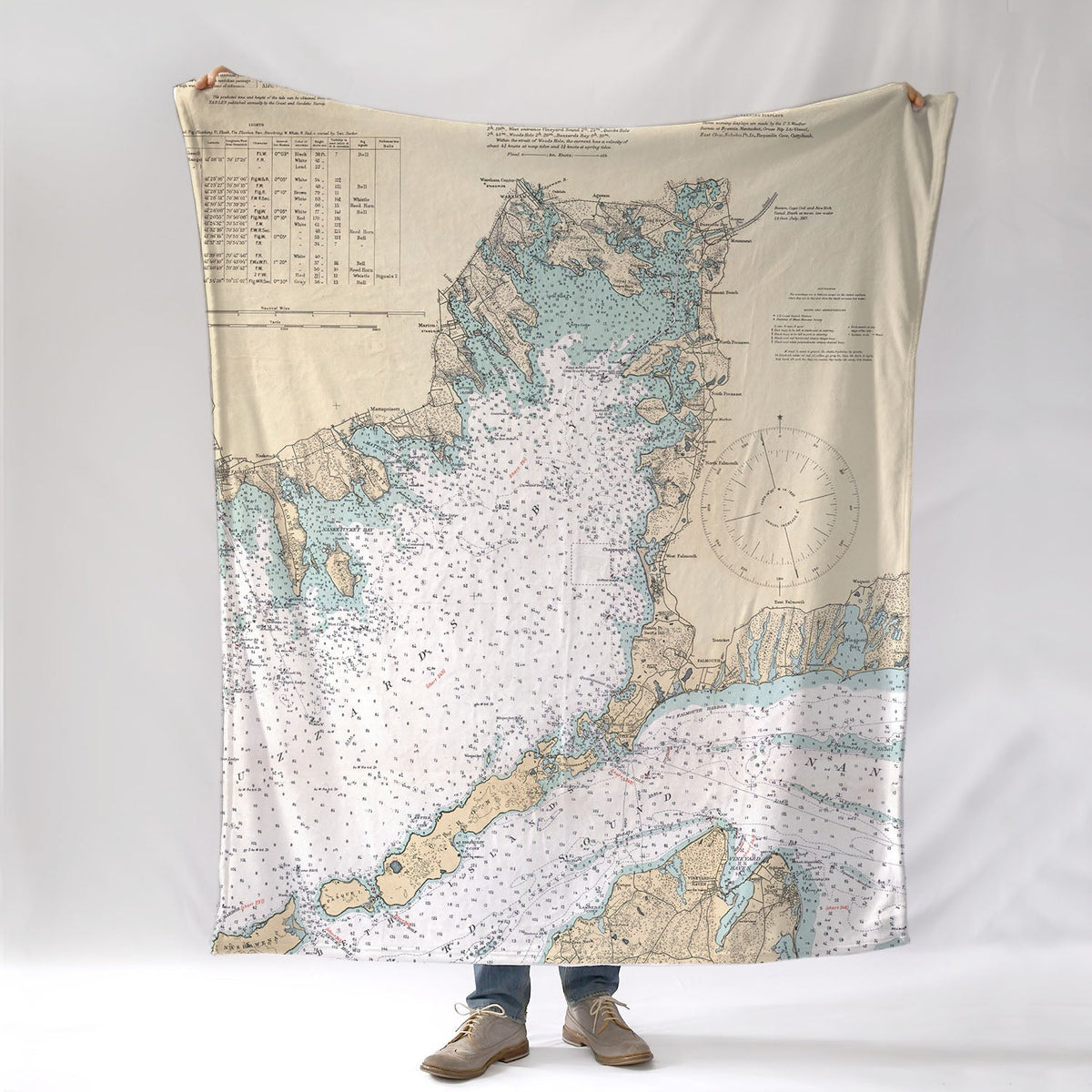 Woods Hole - Falmouth Vintage Nautical Chart Blanket - Maritime Tribes USABlanket