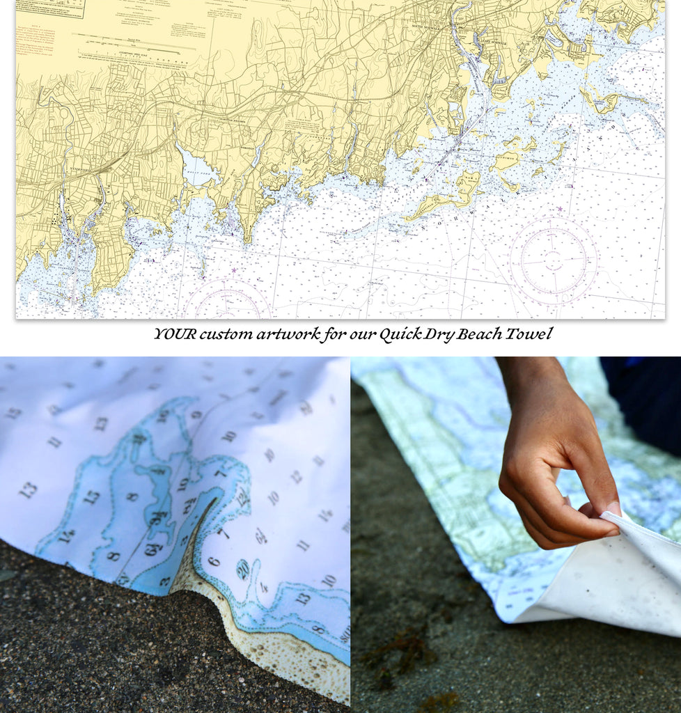 Connecticut Coast (Grenwich to Westport) Nautical Chart Quick Dry Towel