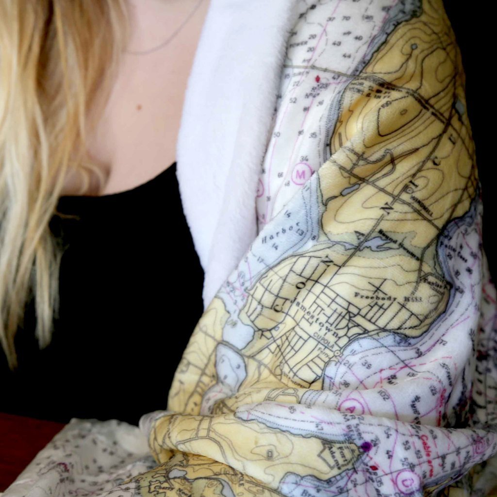 Woods Hole - Falmouth Vintage Nautical Chart Blanket
