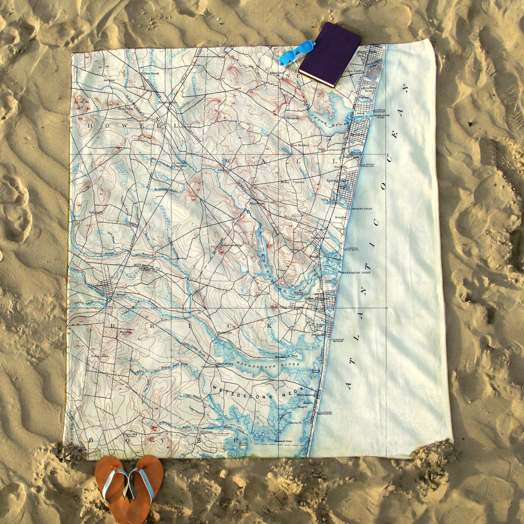 Bay Head, NJ Coastal Vintage Map Blanket