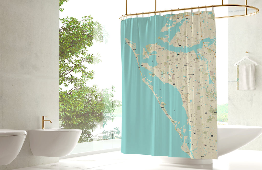 Anna Maria Island FL Modern Wave Map Shower Curtain