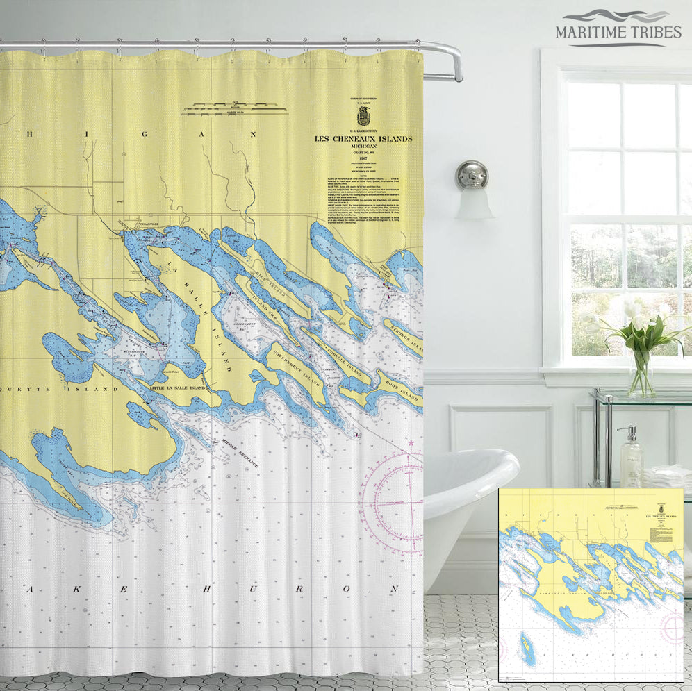 Les Cheneaux Islands, MI Nautical Chart Shower Curtain