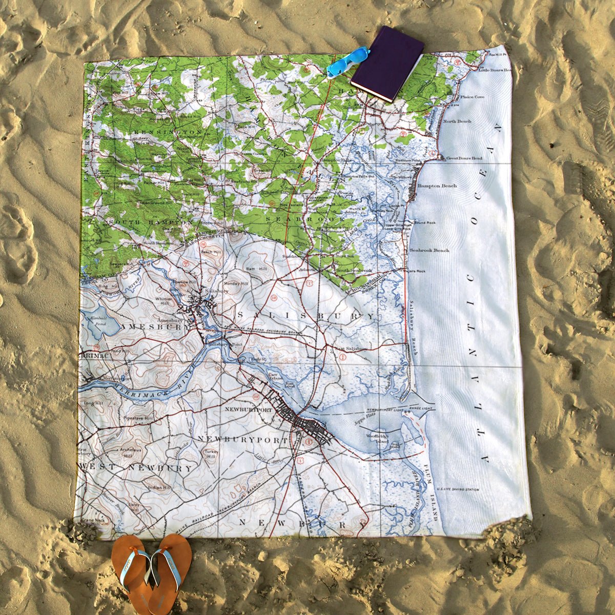 Amesbury - Newburyport MA Vintage Map Blanket - Maritime Tribes USABlanket