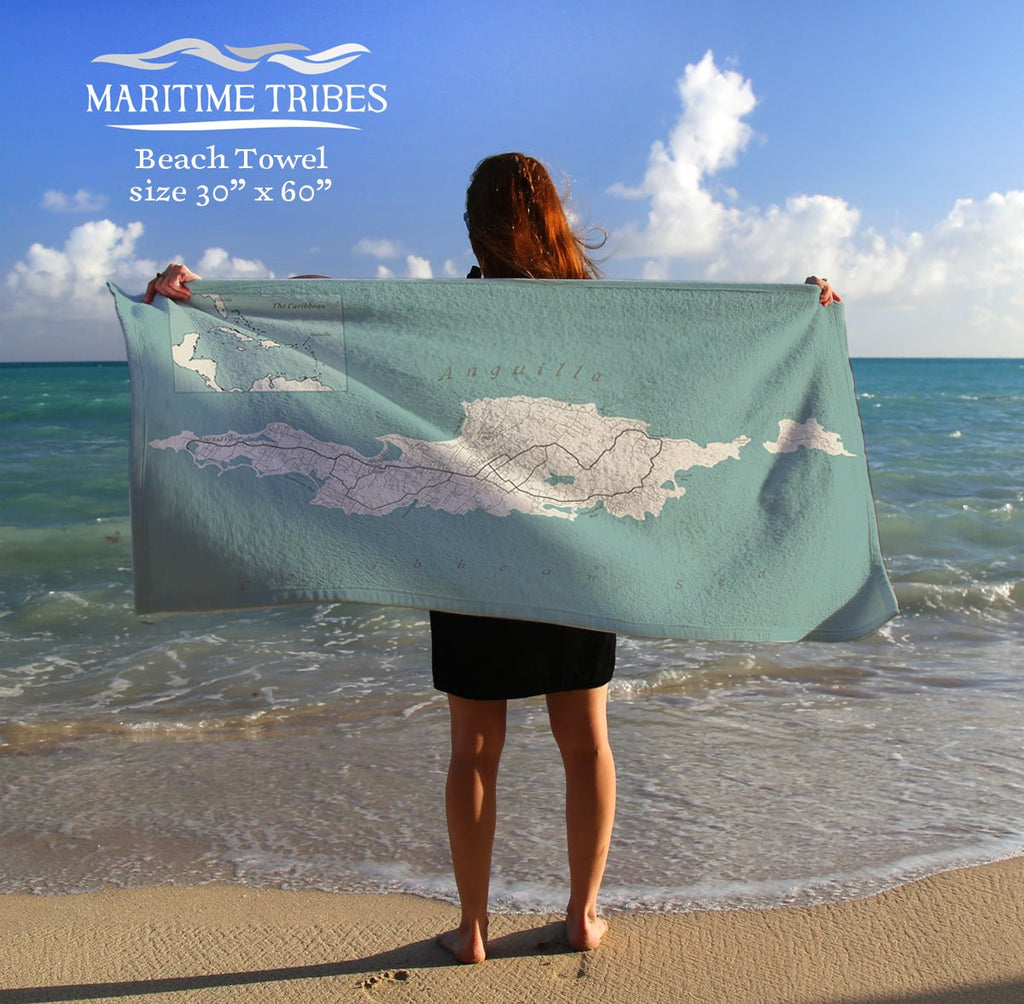 Anguilla Sea Glass Map Quick Dry Towel - Maritime Tribes USATowel