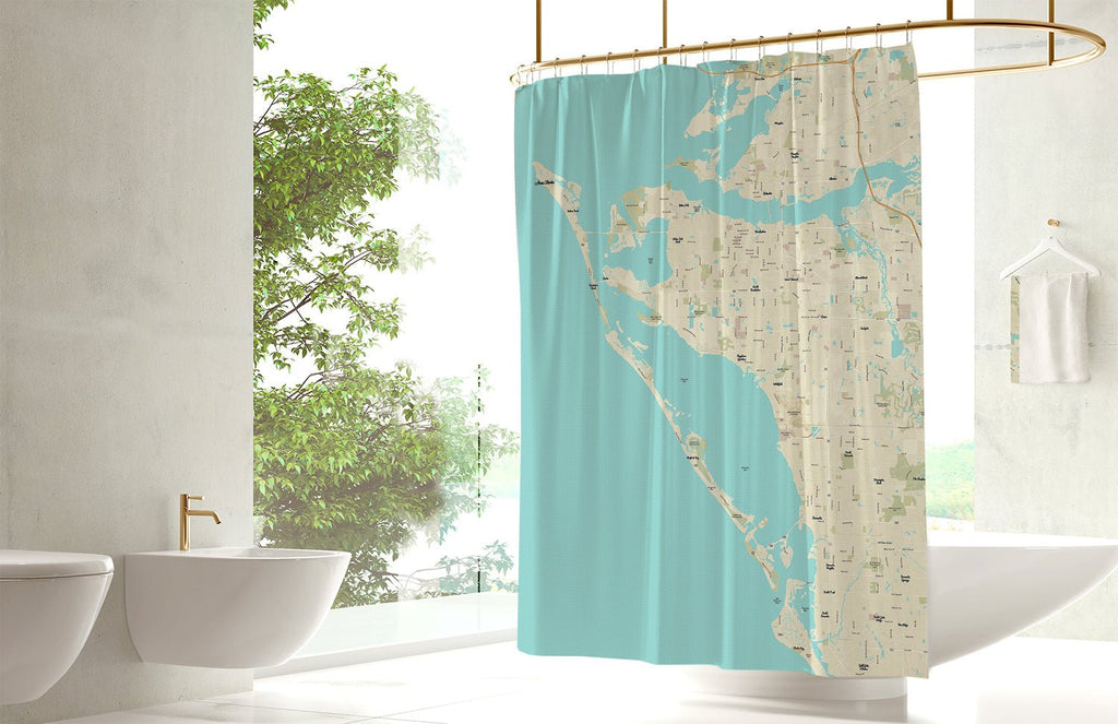 Anna Maria Island FL Modern Wave Map Shower Curtain - Maritime Tribes USAShower Curtain