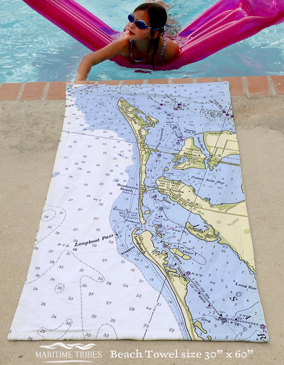 Anna Maria Island Nautical Chart Towel Quick Dry Towel - Maritime Tribes USATowel