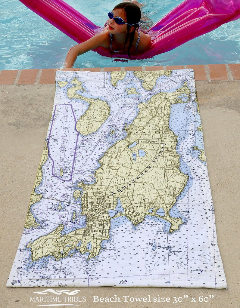 Aquidneck Island Nautical Chart Quick Dry Towel - Maritime Tribes USATowel