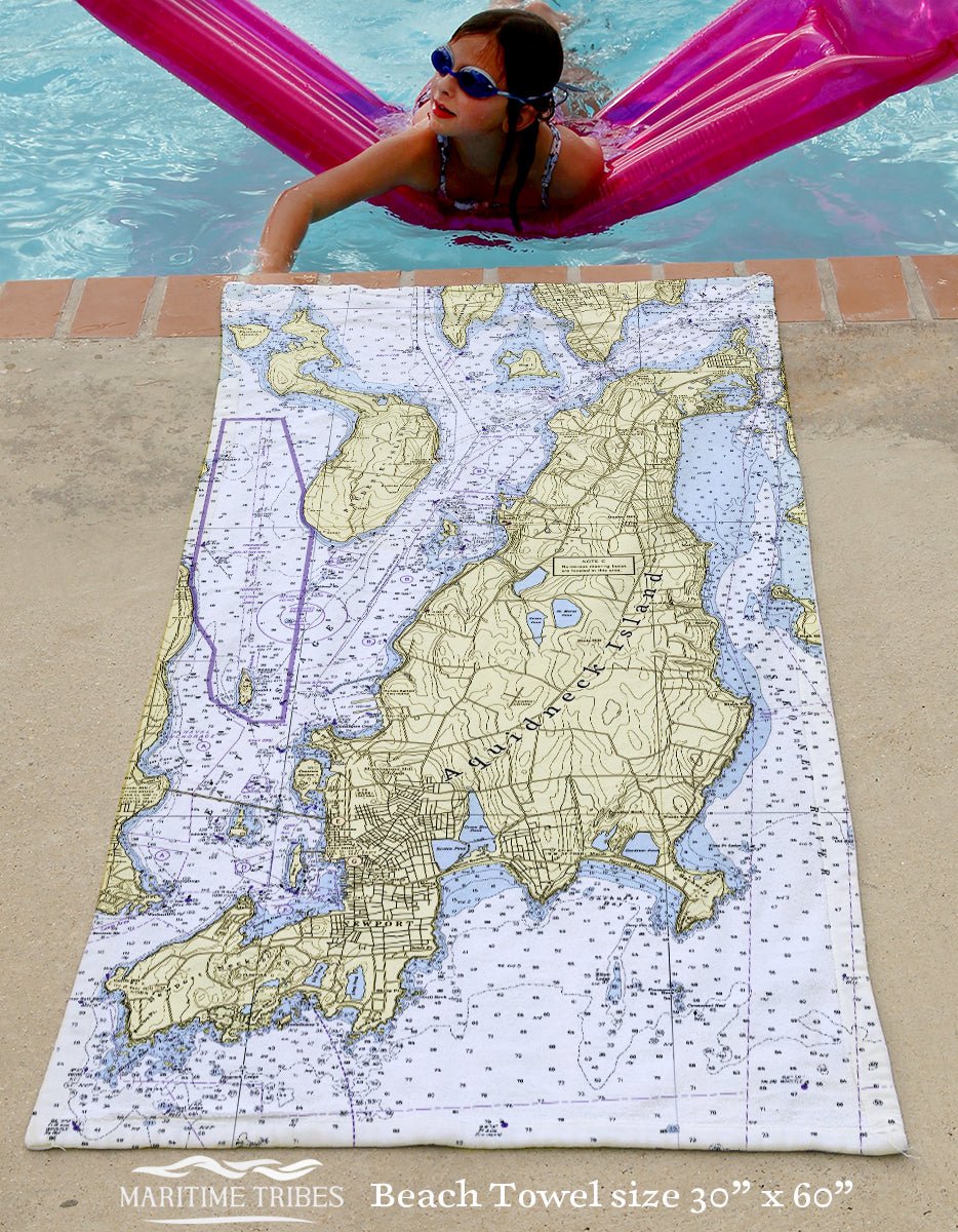 Aquidneck Island Nautical Chart Quick Dry Towel - Maritime Tribes USATowel
