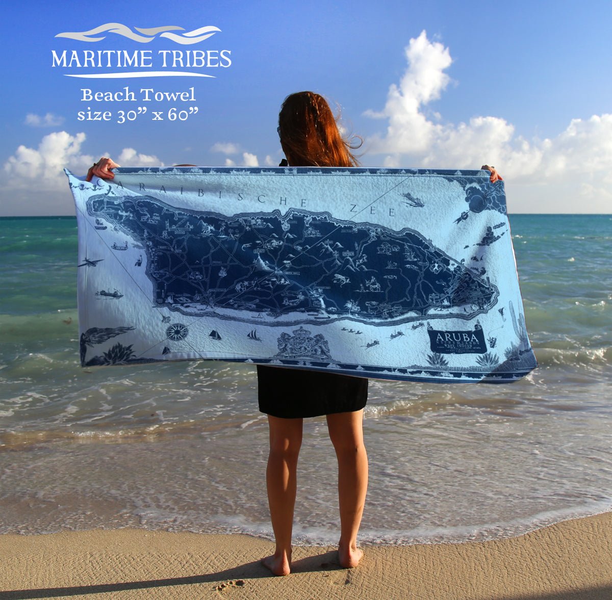 Aruba Vintage Map Quick Dry Towel - Maritime Tribes USATowel