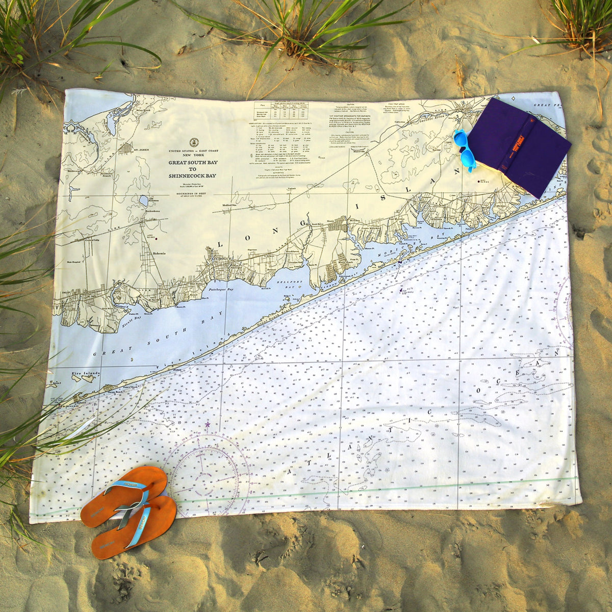 Bellport - Fire Islands, Long Island, NY - Nautical Chart Blanket - Maritime Tribes USABlanket