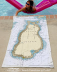 Beaver Island MI Nautical Chart Quick Dry Towel