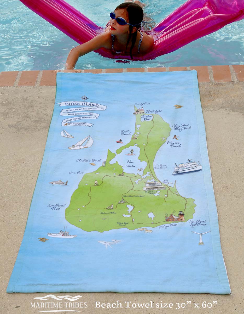 Block Island Celeste Map Quick Dry Towel - Maritime Tribes USATowel