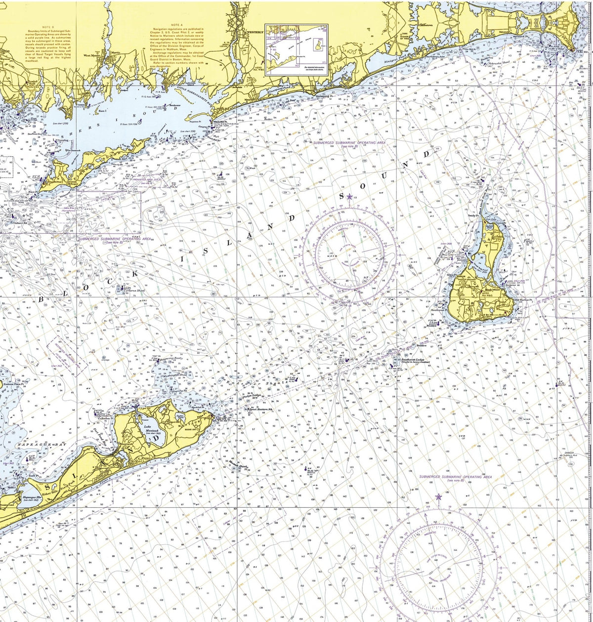 Block Island Sound Nautical Chart Shower Curtain - Maritime Tribes USAShower Curtain