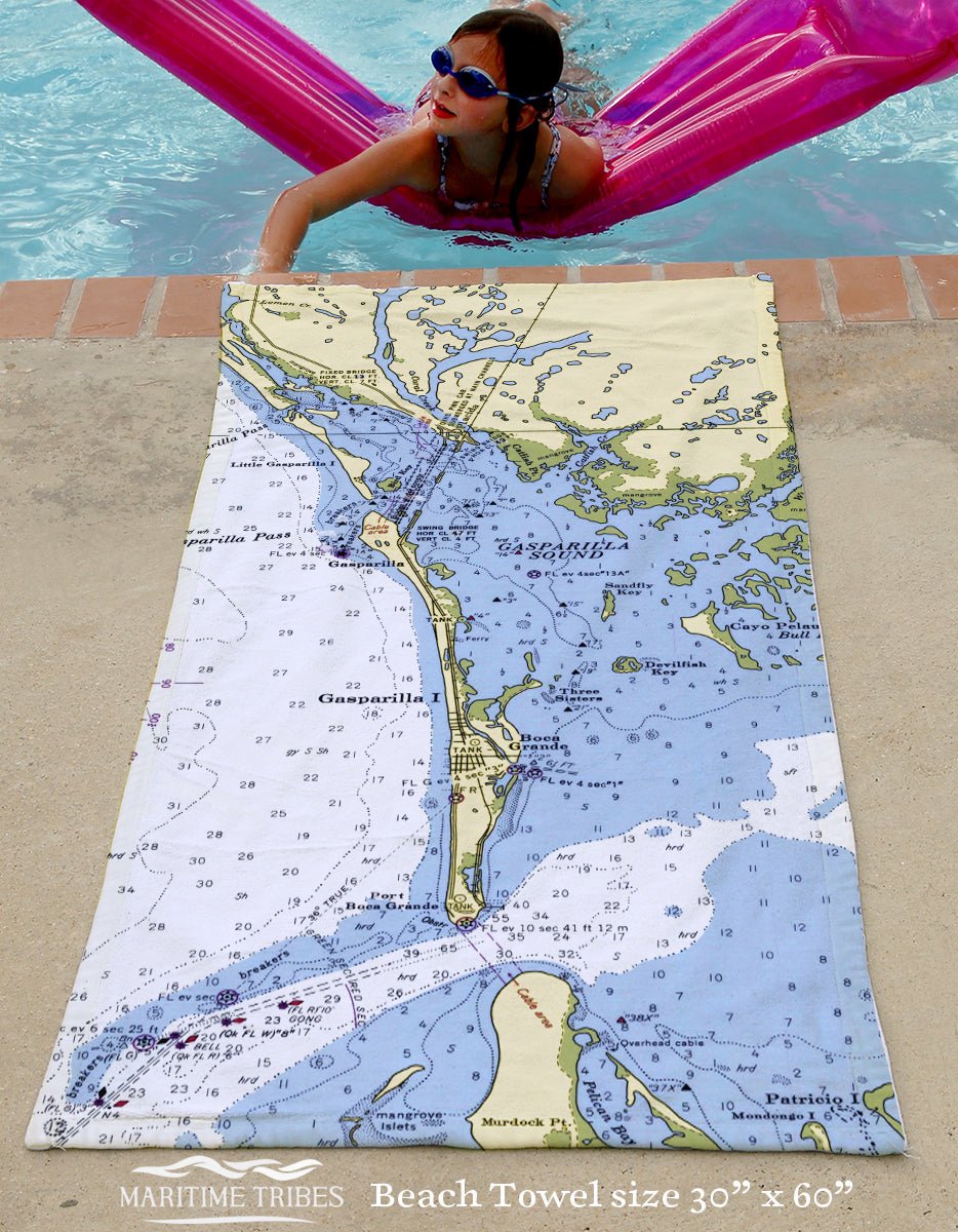 Boca Grande, FL Nautical Chart Quick Dry Towel - Maritime Tribes USATowel