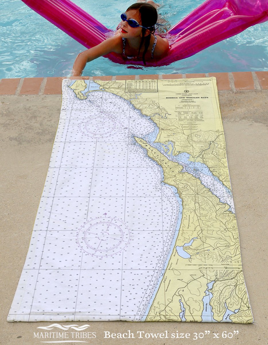 Bodega Bay, Tomales Bay CA Nautical Chart Quick Dry Towel - Maritime Tribes USATowel