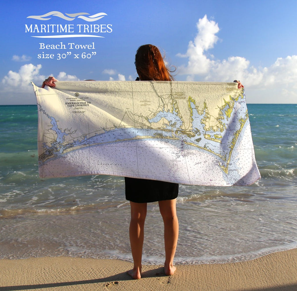 Bogue Banks, NC Nautical Chart Quick Dry Towel - Maritime Tribes USATowel