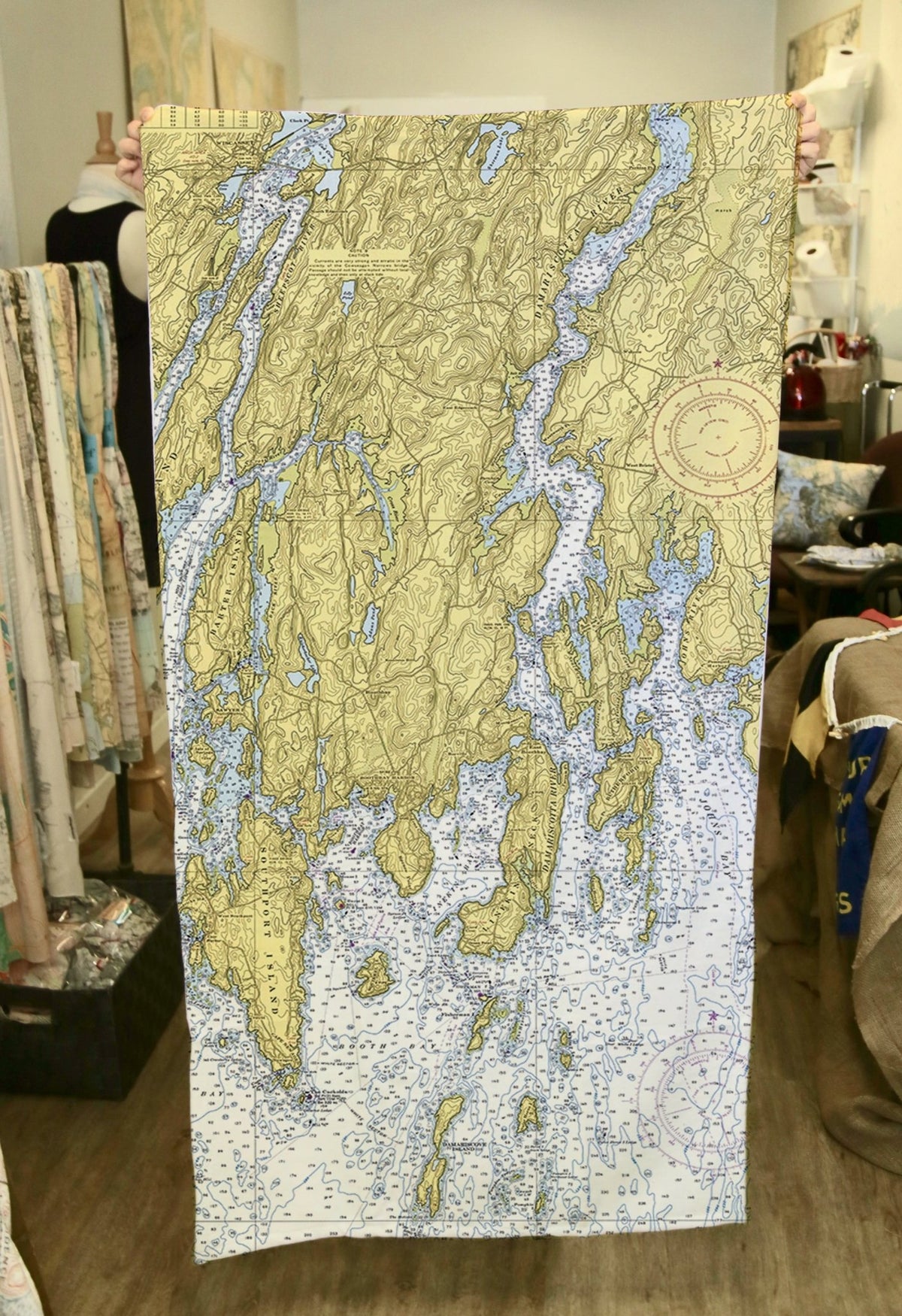 Boothbay Harbor - Damariscotta River, Vintage Nautical Chart Quick Dry Towel - Maritime Tribes USATowel