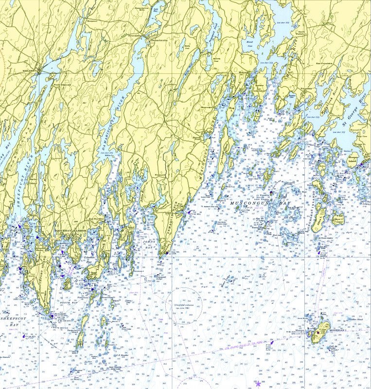 Boothbay Harbor to Pemaquid Neck (including Monhegan Island), ME Nautical Chart Shower Curtain - Maritime Tribes USAShower Curtain