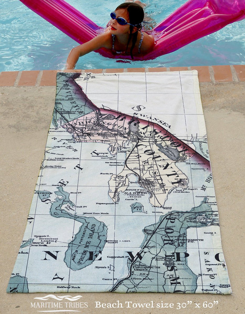 Bristol, Barrington, Warren Antique Map Quick Dry Towel - Maritime Tribes USATowel
