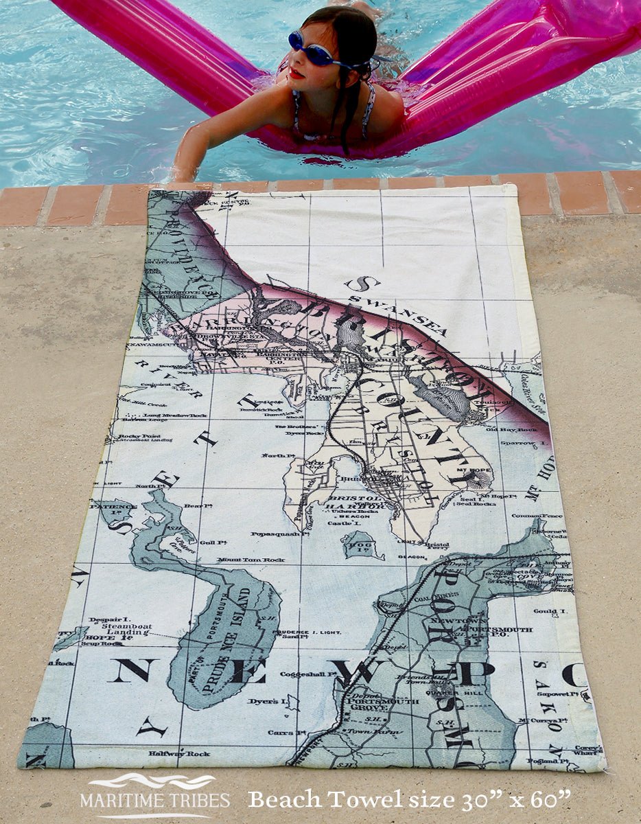Bristol, Barrington, Warren Antique Map Quick Dry Towel - Maritime Tribes USATowel